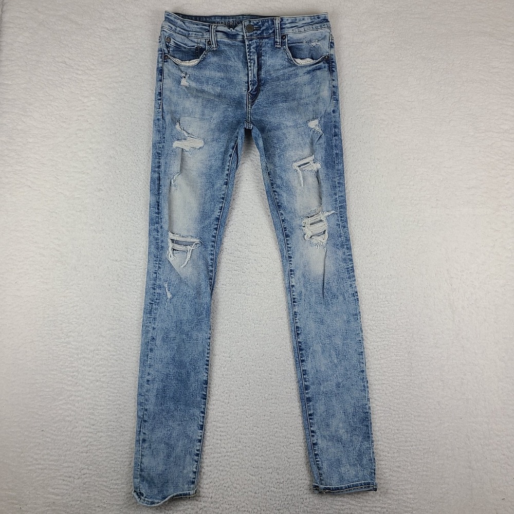 American Eagle Jeans Mens 32x30 Blue Stacked Skinny Distress Next Level Airflex